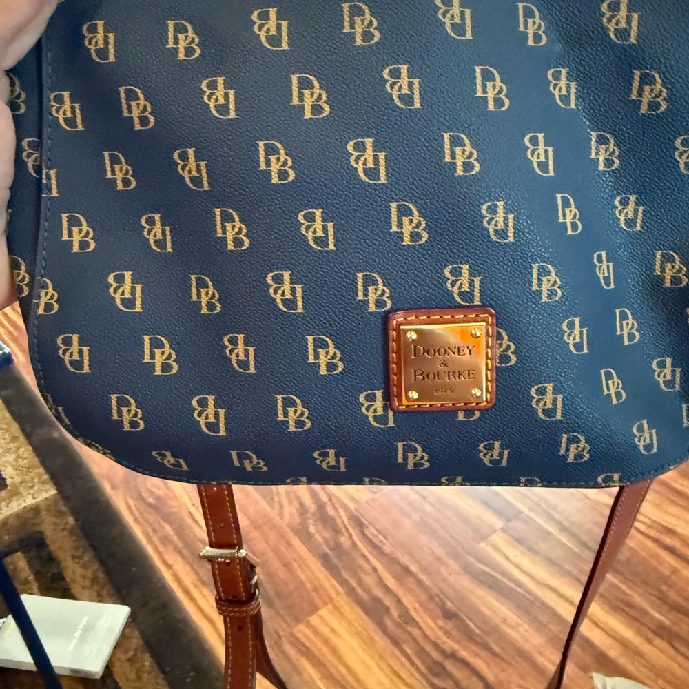 Dooney & Bourke Navy and Brown Logo Messenger Crossbody